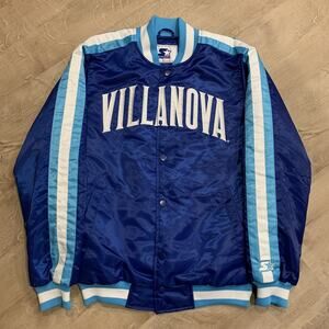 Starter Villanova University Wildcats Satin Jacket Snap Button Men's Medium Blue
